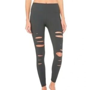 High Waisted Ripped Warrior ALO Yoga Grey Leggings